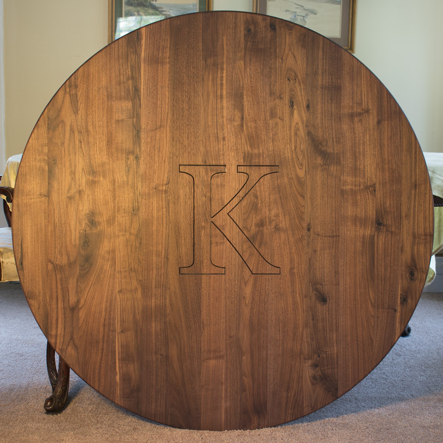 Solid walnut round tabletop