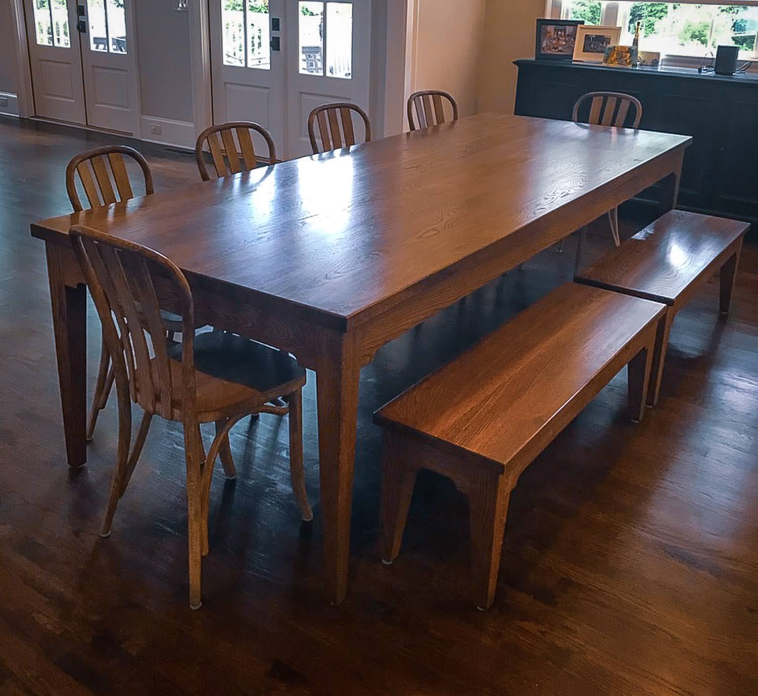 Custom white oak dining table benches